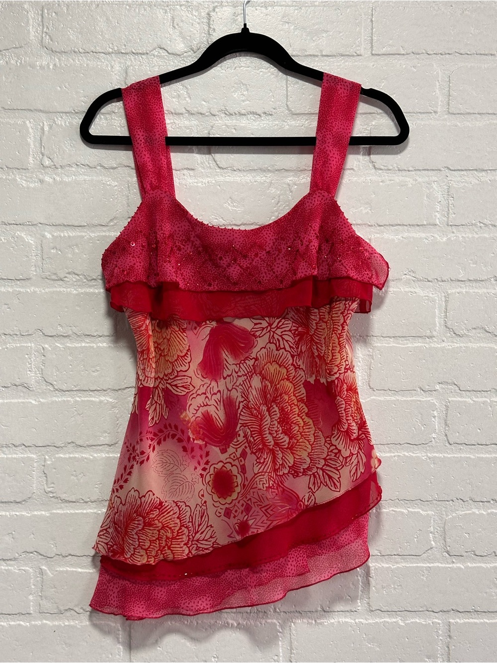 Heirloom Limited red floral tank top with beaded details